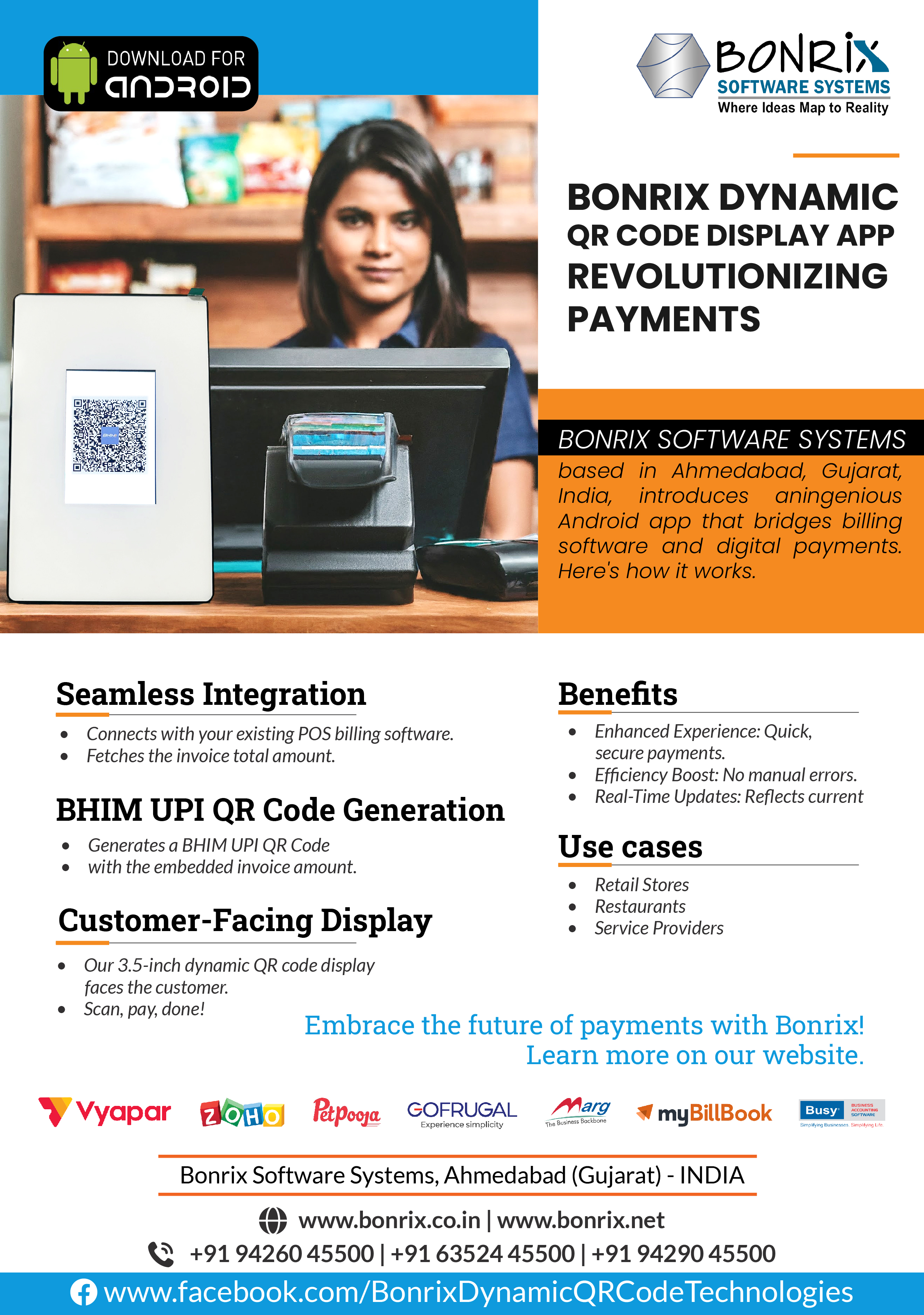 Bonrix Seamless Pay app interface for dynamic QR code integration with POS systems